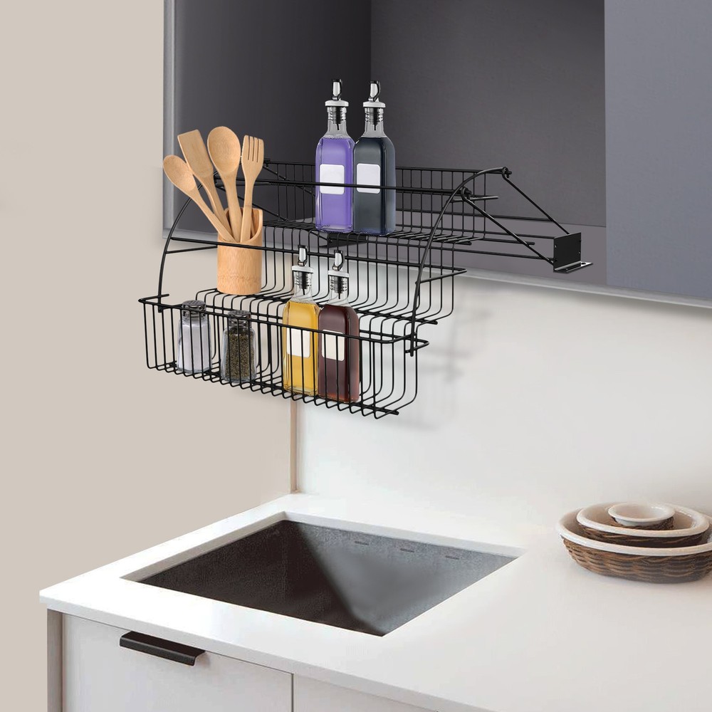 3 Tier Pull down Cabinet Spice Rack Organizer,Metal Storage Shelf for Kitchen