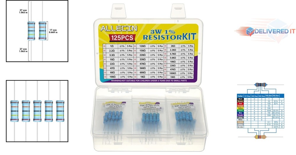 Resistor Assortment Kit 25 Values 3W 1% Tolerance High Voltage Electronics