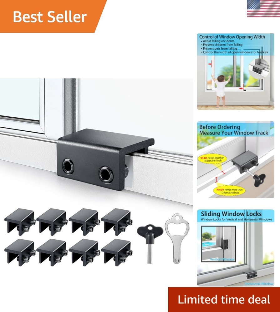Adjustable Security Window Locks - 8 Pack with Key for Vertical & Horizontal Use