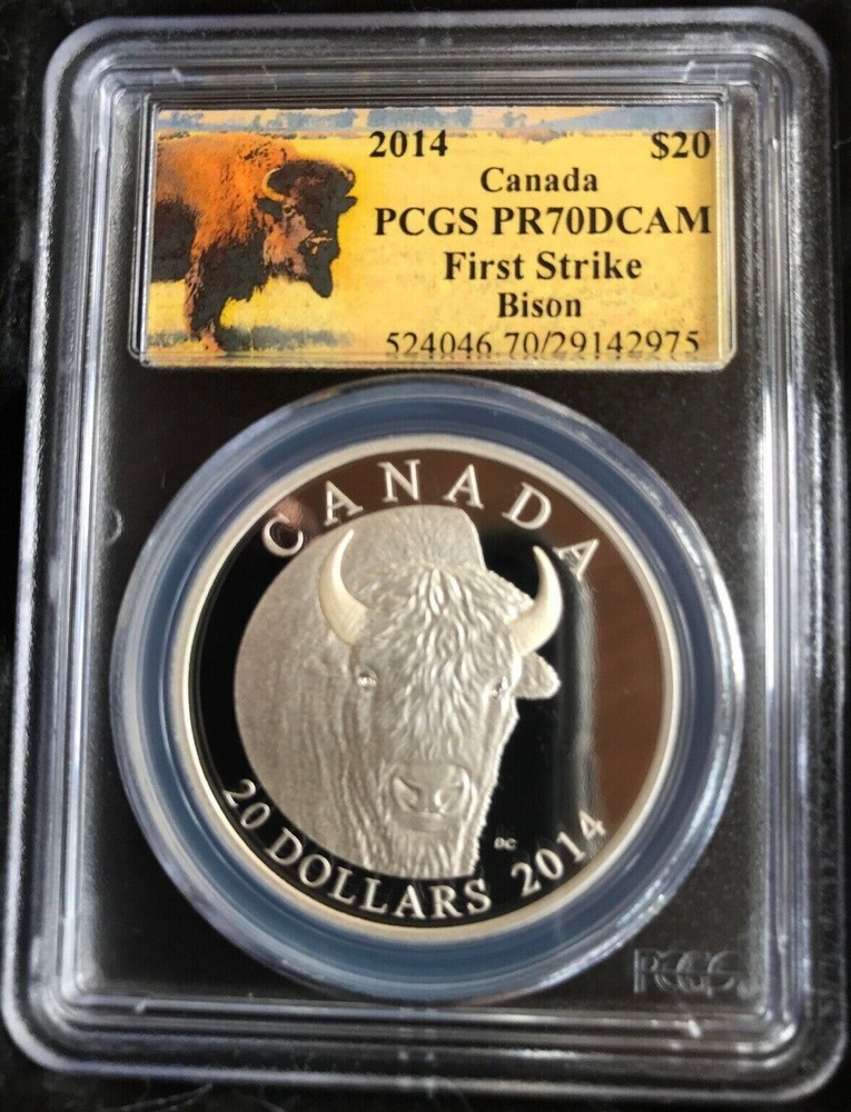 2014 Canada First Strike Bison $20 Coin. PCGS: PR70DCAM. CERT: VARIOUS. DAMAGE.