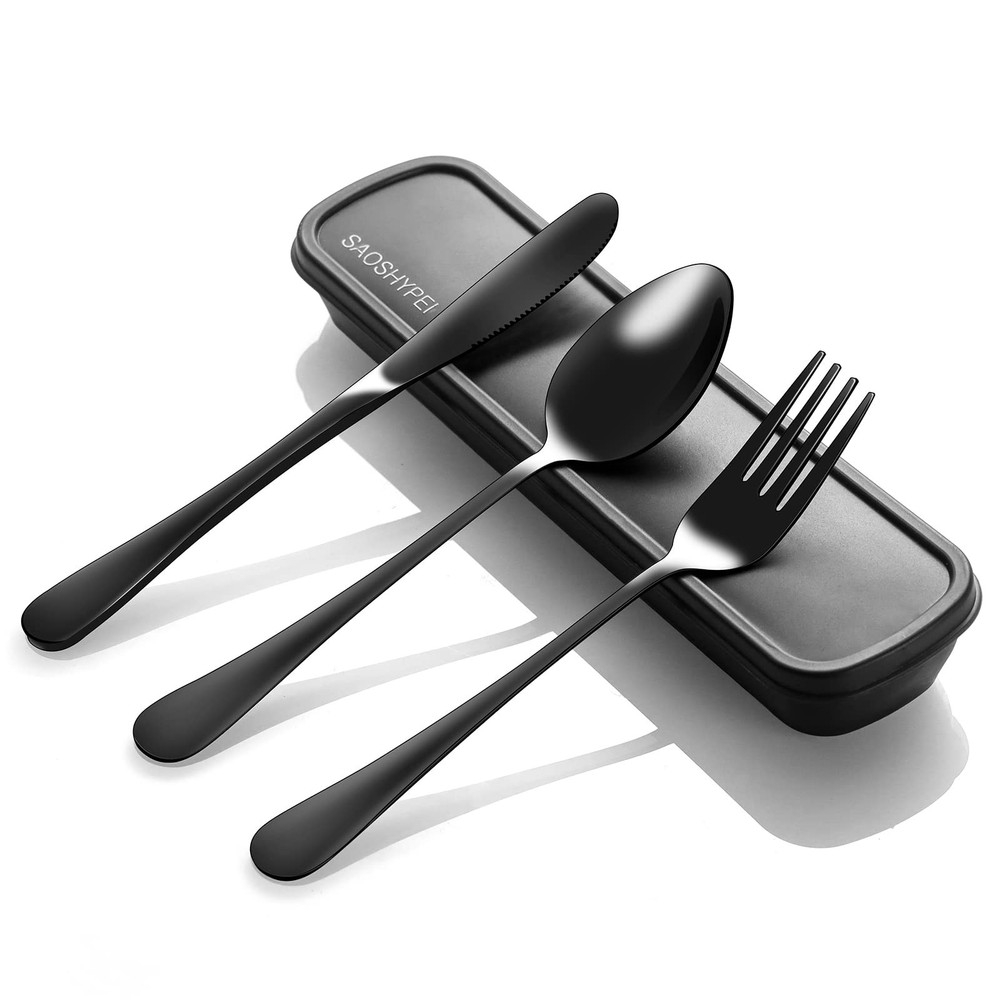 Portable Utensils Set with Case, 4pcs Stainless Steel Reusable Silverware for...