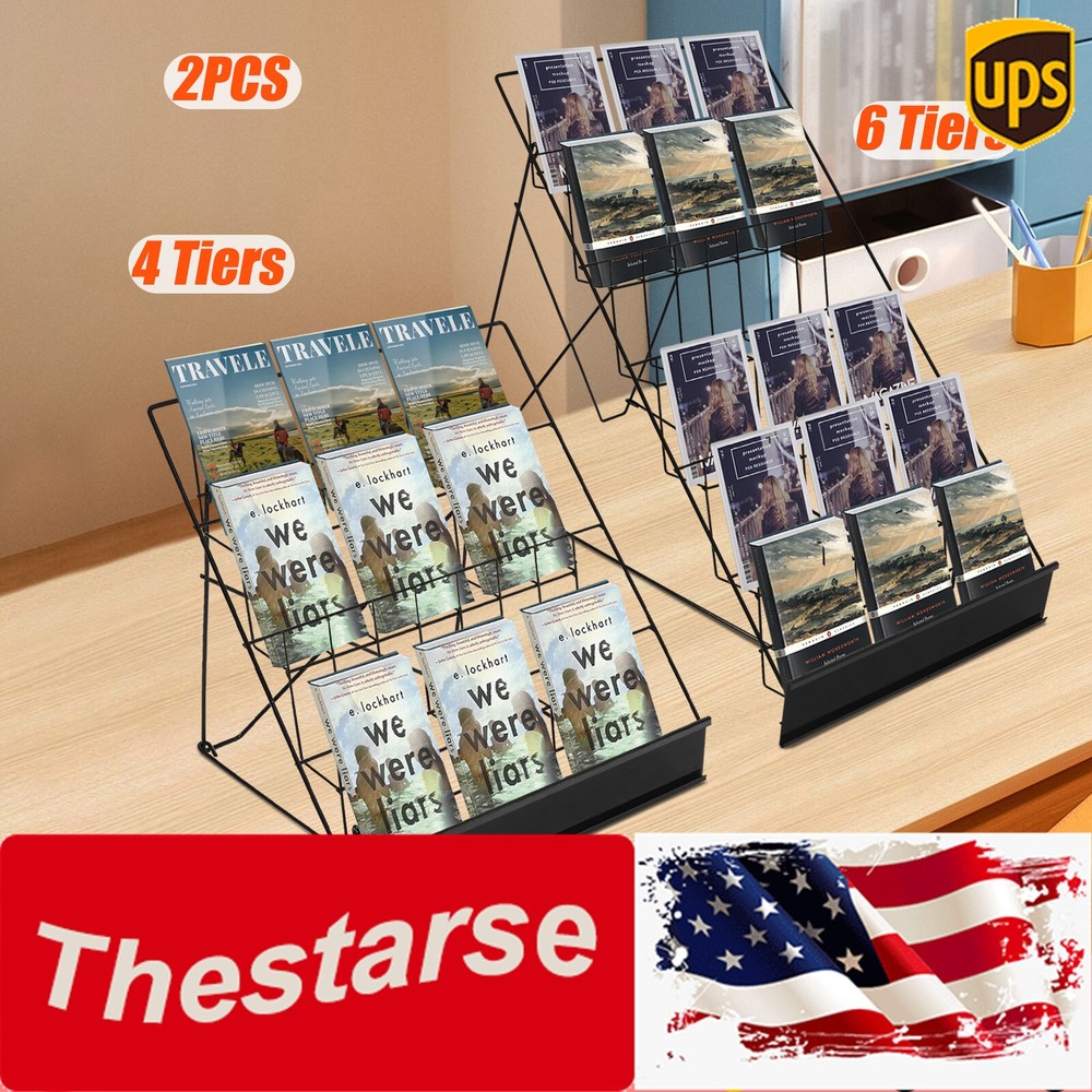 2 Set Wire Display Rack 4 And 6 Tiered Book Display Stand For Library Office