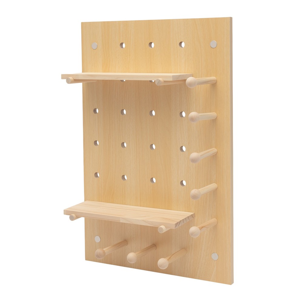 Natural Wood Colored Perforated Board Modular Display Wood Pegboard Combination