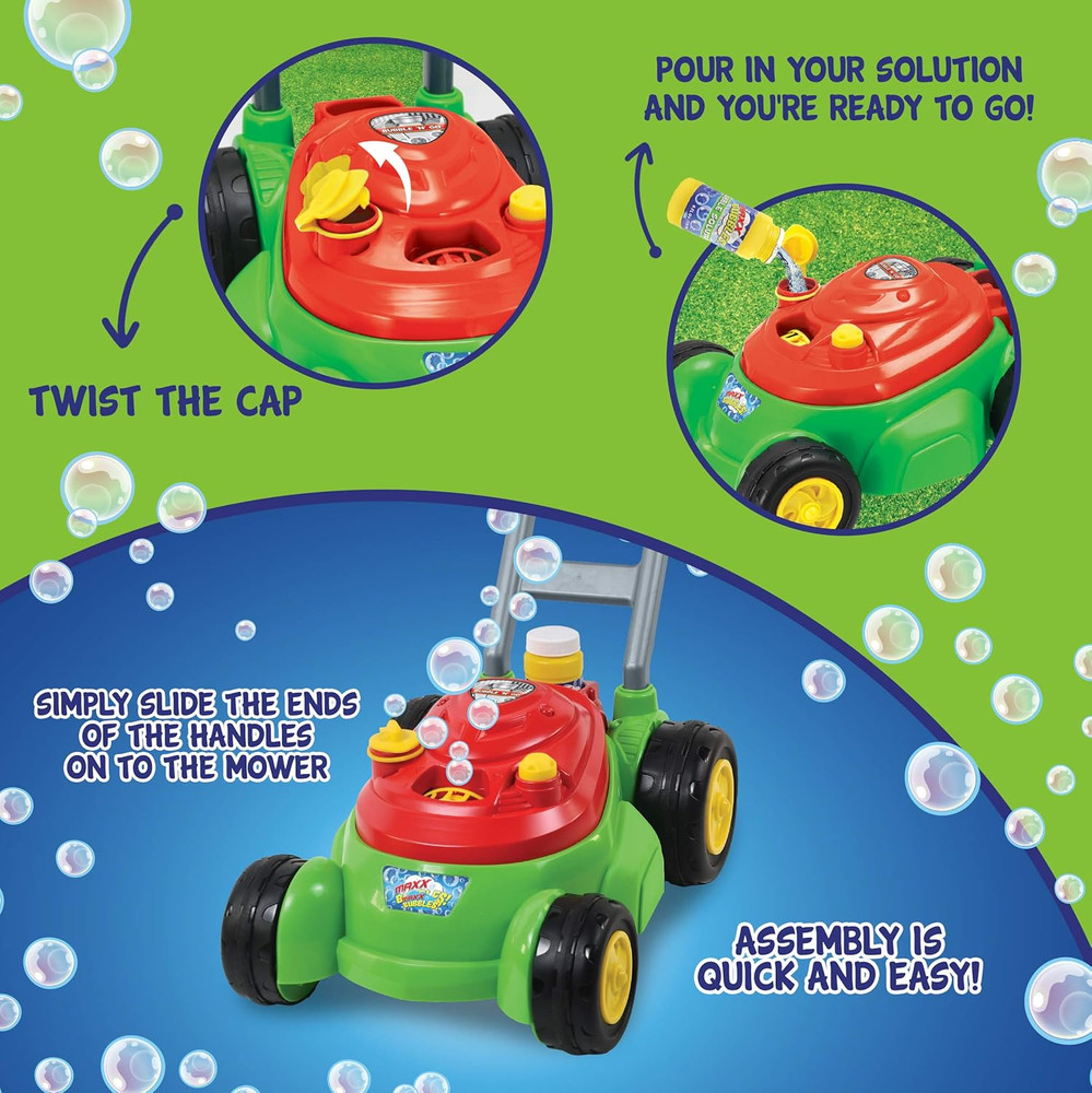 Maxx Bubbles Deluxe Bubble Lawn Mower Toy – Includes 4Oz Bubble Solution | Outdo