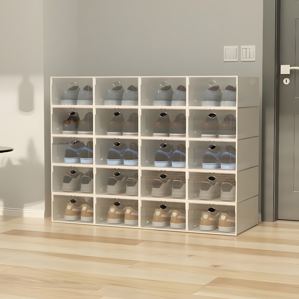 20pcs Shoe Storage Box Stackable Durable Plastic Sneaker Display Case Organizer