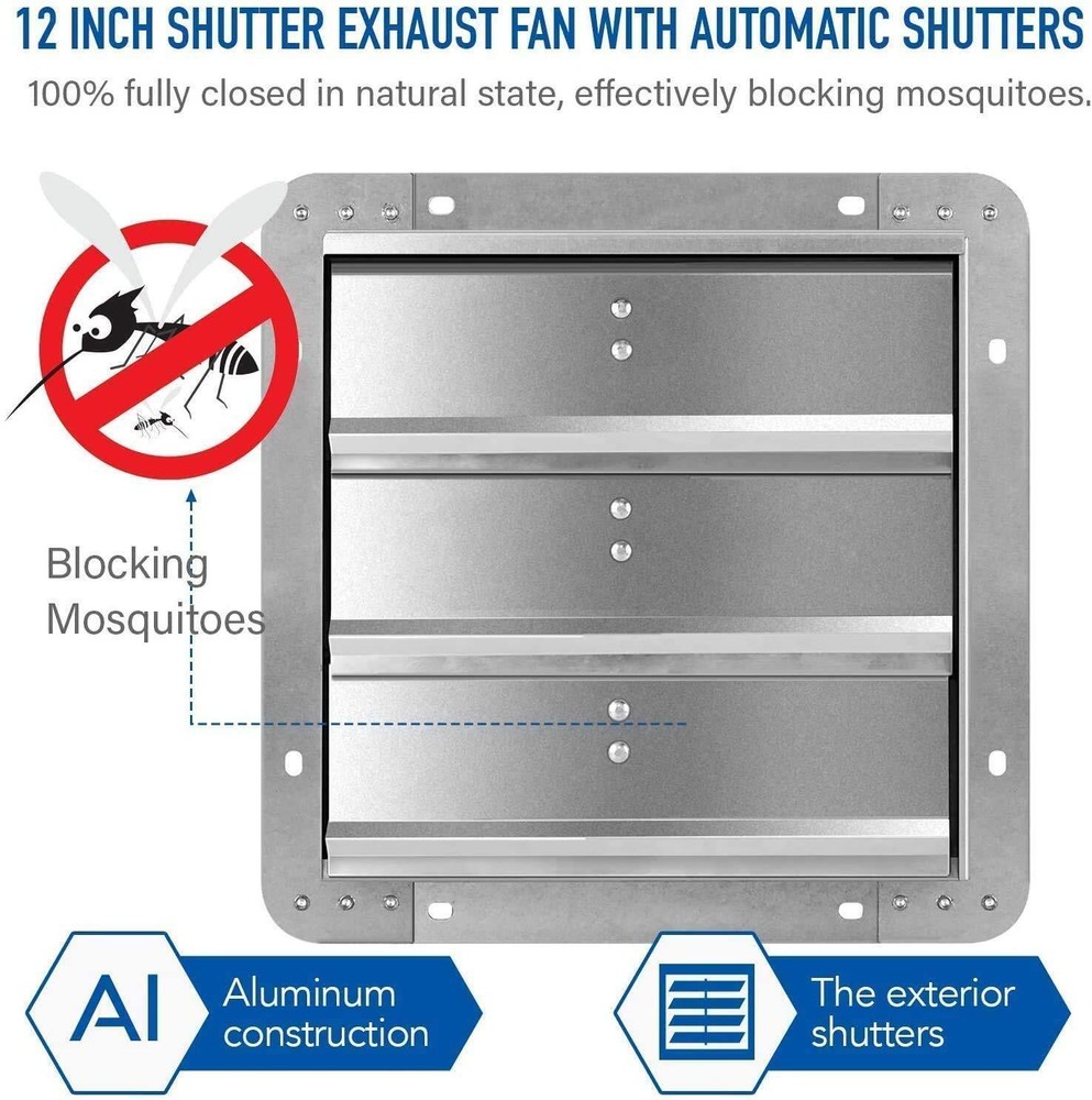 12" Shutter Exhaust Fan + Temp Control & Cord Kit, Ventilation Solution