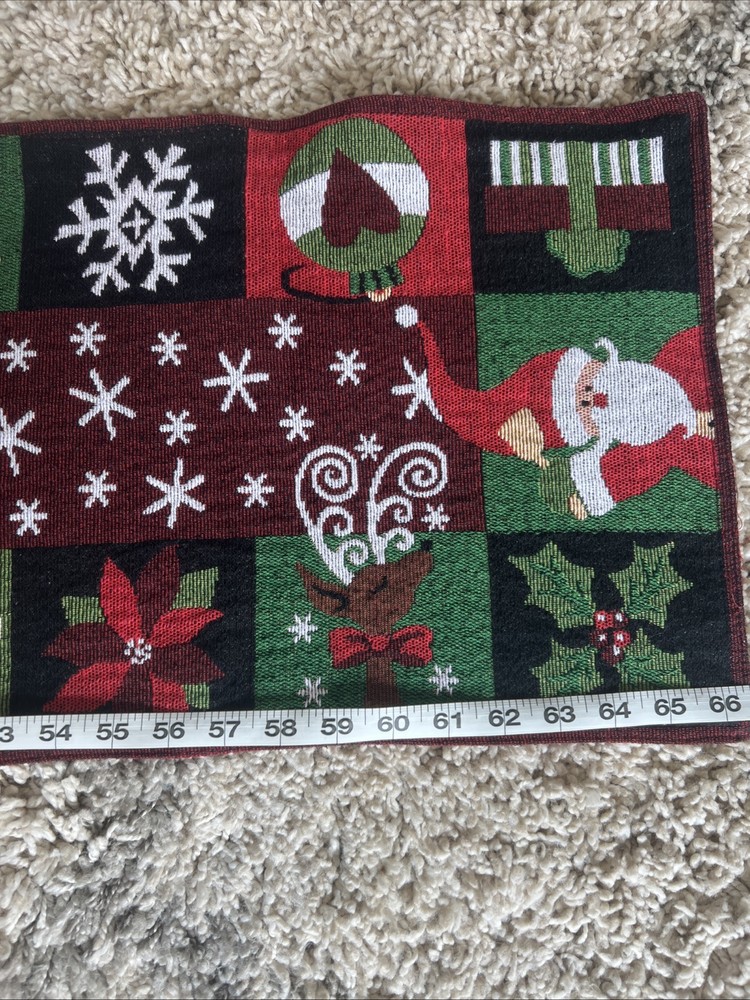 Tapestry Christmas Lined Table Runner Santa Candy Cane Reindeer