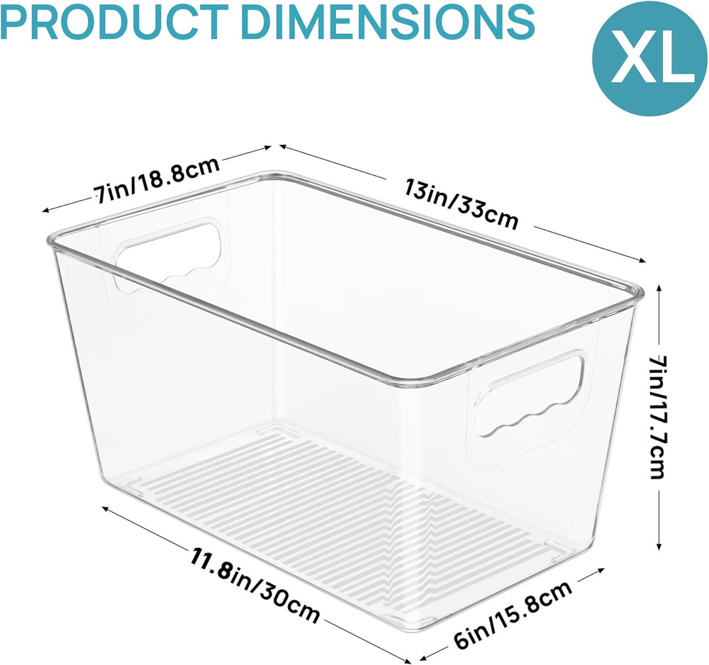 6 PCS Clear Plastic Storage Bins, Pantry Organizer Containers with Handle for...
