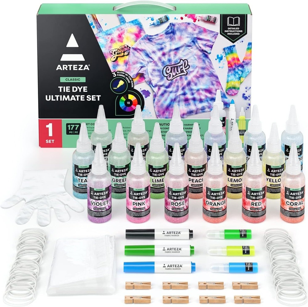 Arteza Tie Dye Kit, Fabric Dye 177 Pcs