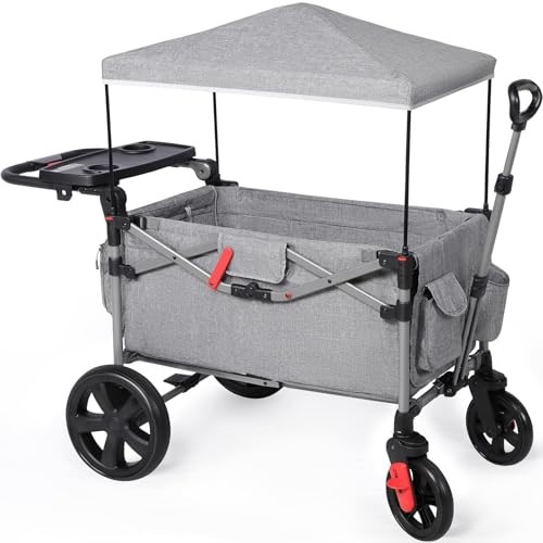 Foldable Wagons for Two Kids & Cargo, Collapsible Folding Stroller with Gray