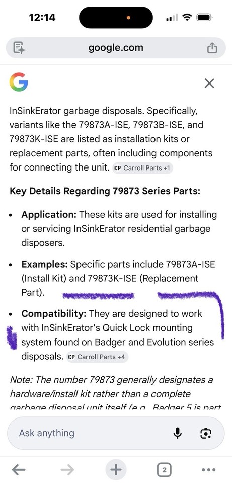 Garbage Disposal Installation Kit 74552 AE InSinkErator Evolution / Badger