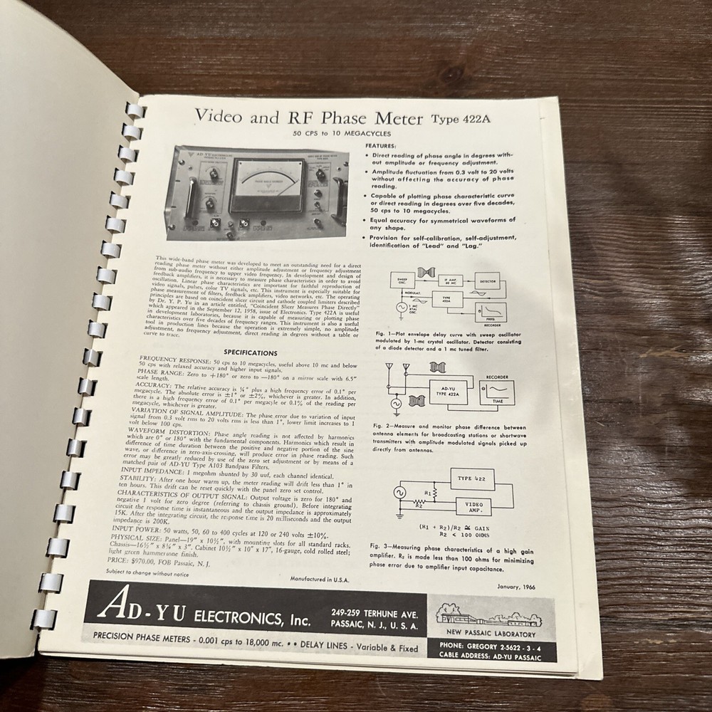 AD-YU Electronics Type 422A Video & RF Phase Meter Manual