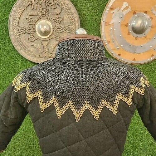 chainmail collar Dagged Alternating Flat Rings Dome Riveted Brass Row's edges