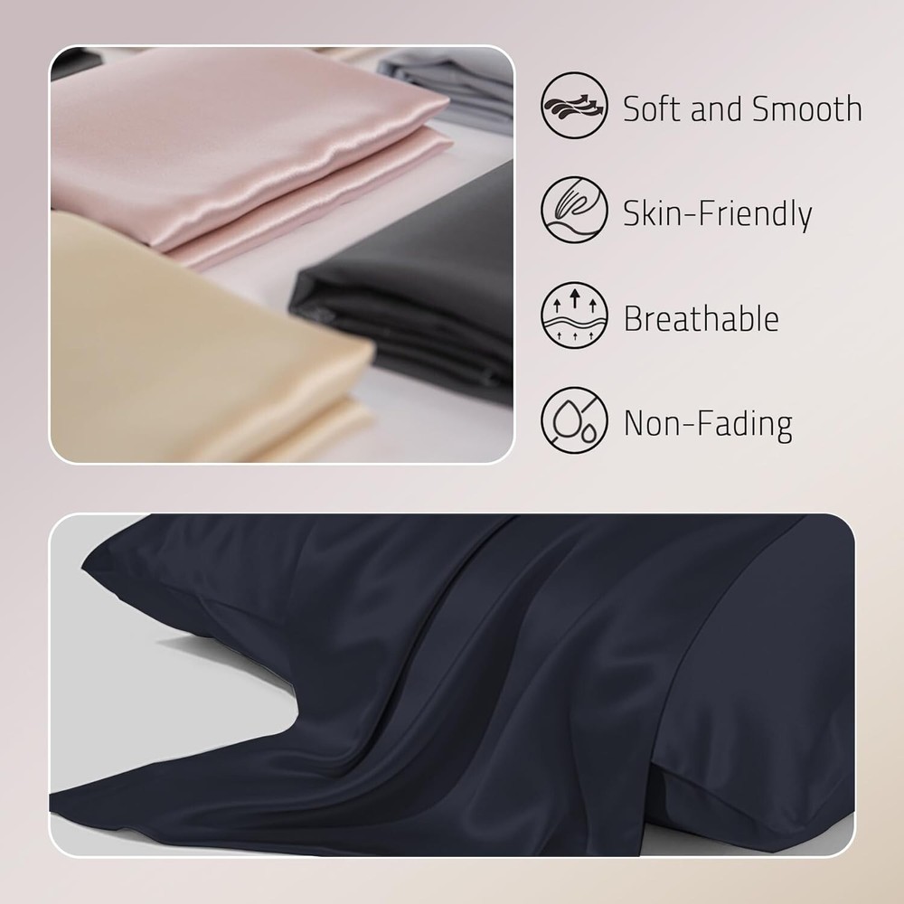 Silk Pillowcases, NAVY BLUE, King Size (20"x36")