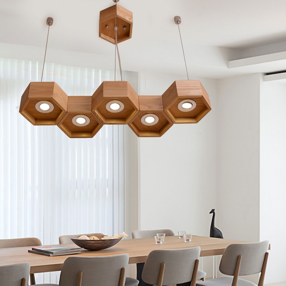 Ceiling Light Fixture 5-Light Honeycomb Pendant Light Wood Ceiling Pendant Light