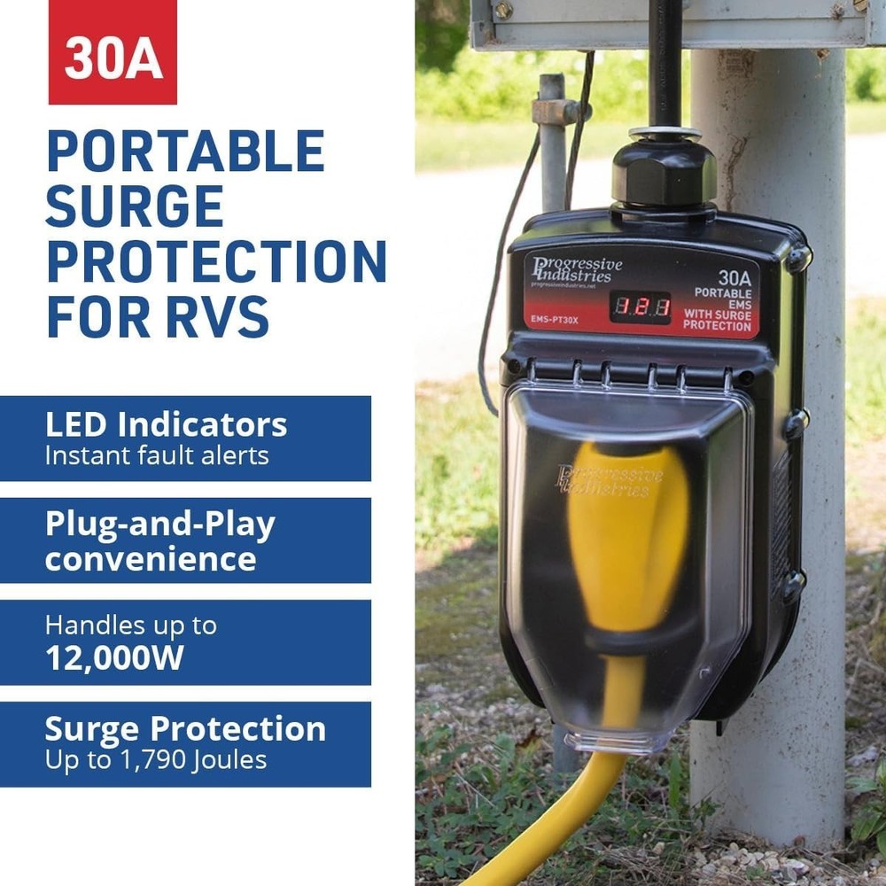 Progressive Industries EMS-PT30X Portable RV Surge Protector - Black - 30 Amp