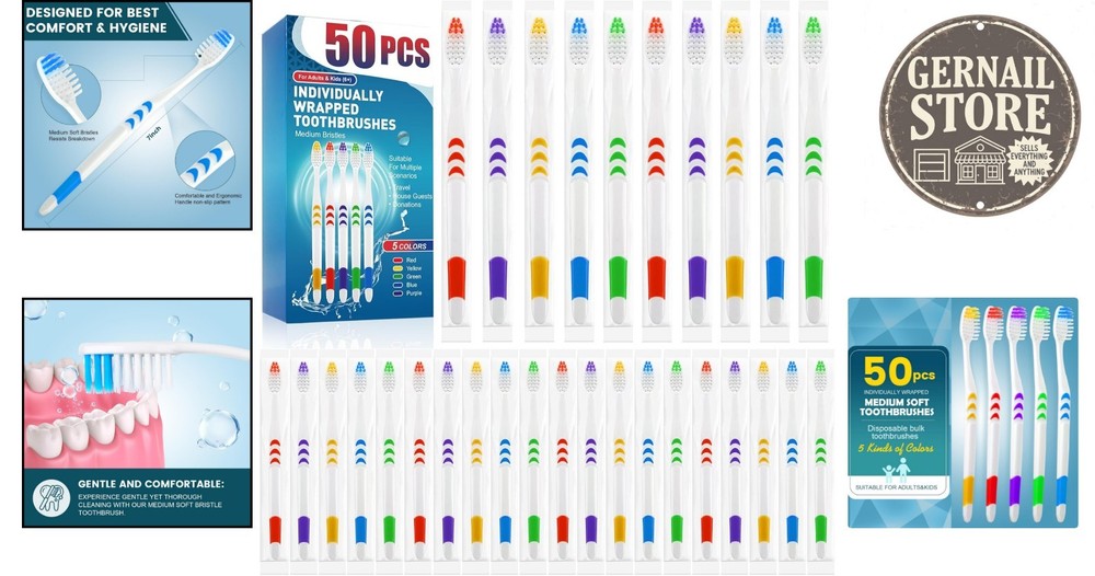 Individually Wrapped 50 PCS Soft Bristle Toothbrushes - Comfortable & Hygienic
