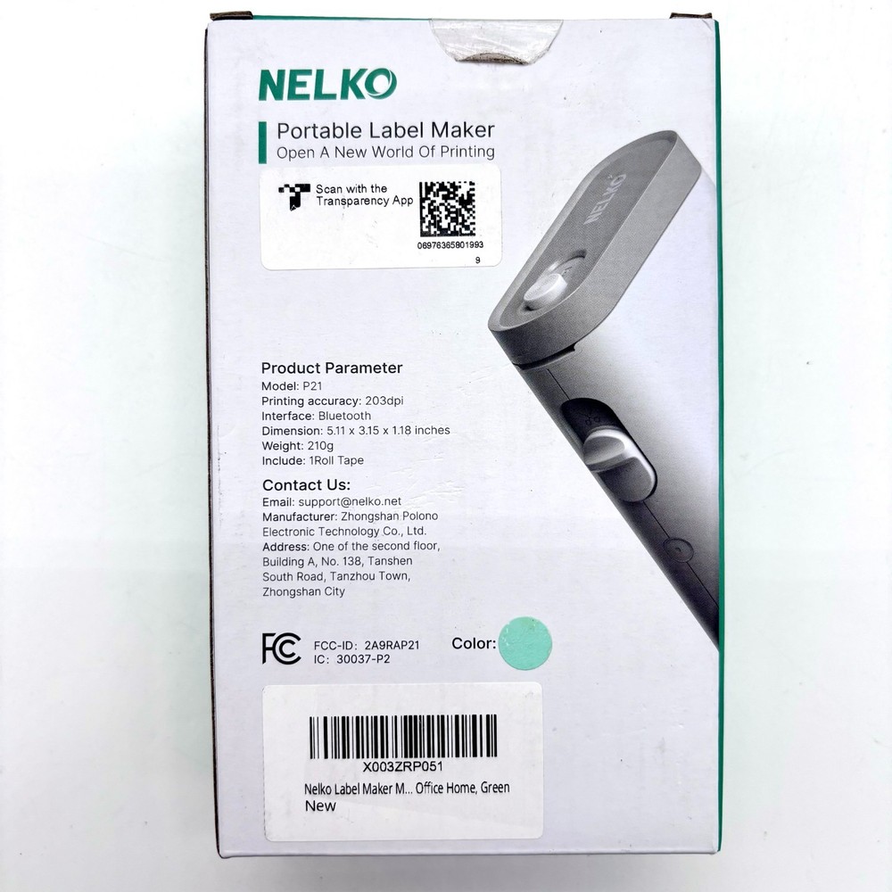 Nelko Portable Wireless Label Maker Model P21 - Green