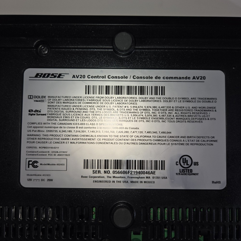 Bose AV20 Control Console No Power Supply No Remote UNTESTED, IN GOOD CONDITION
