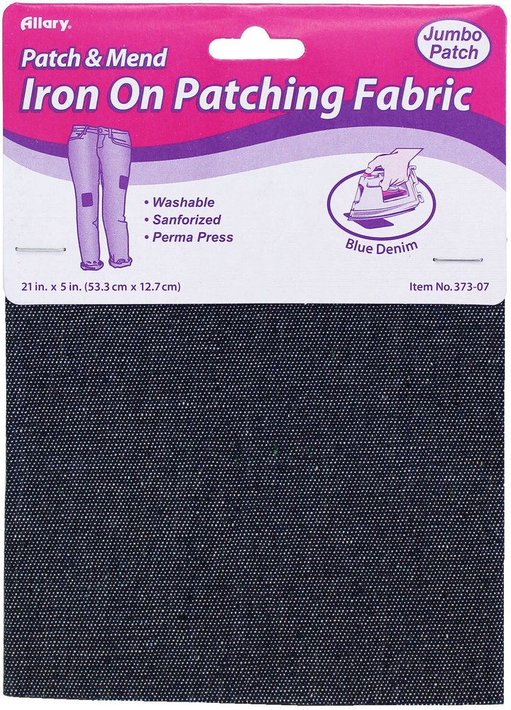Allary Iron On Patching Fabric Blue Denim, 21"X5"
