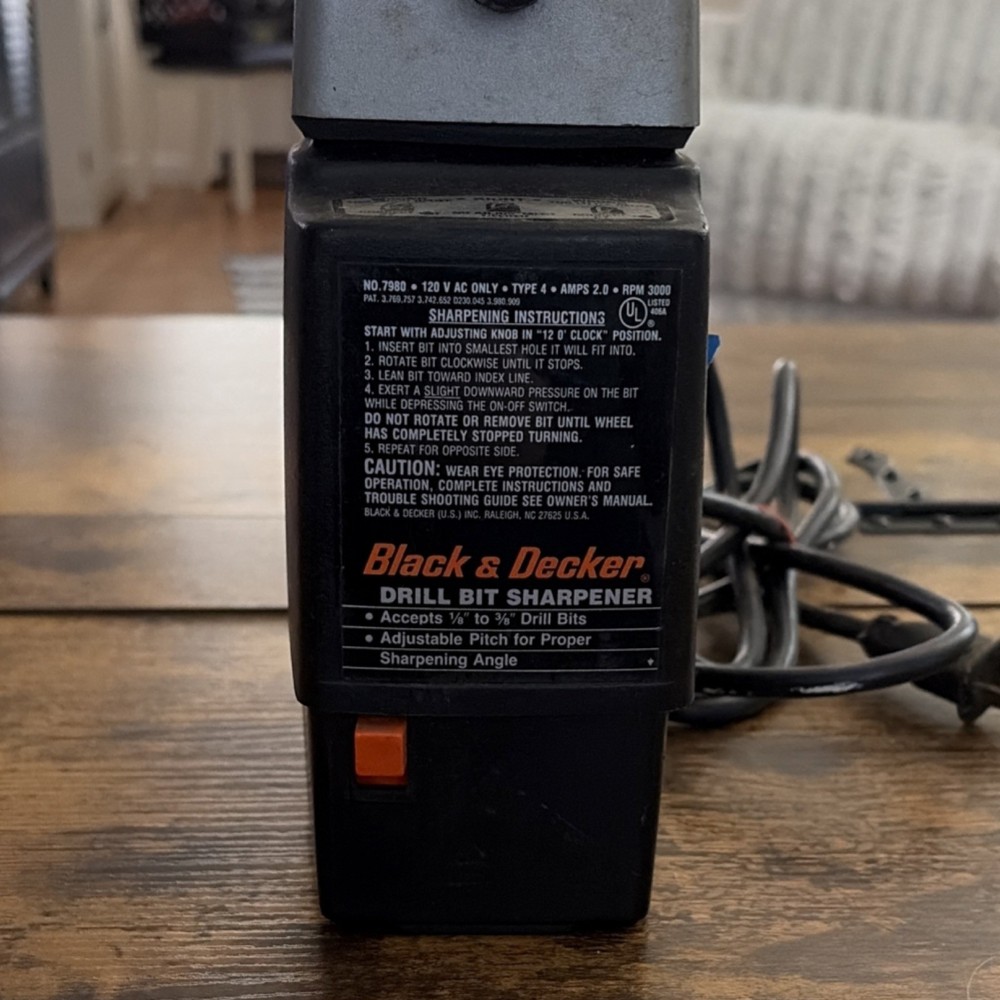 Black & Decker 7980 Drill Bit Sharpener, 120V Electric, Adjustable, Black