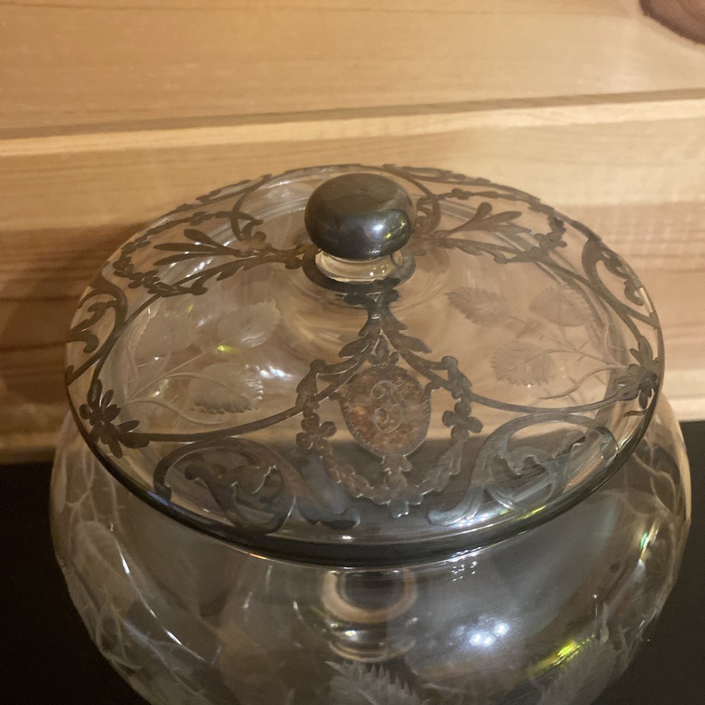 Etched Glass Compote With Silver Overlay Beautiful!