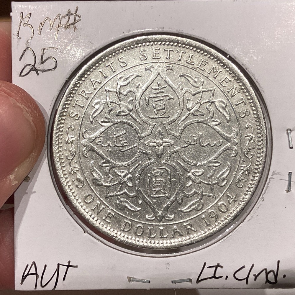 1904 straits settlements dollar AU+ Lightly Cleaned