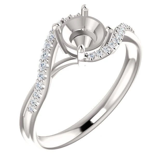 Round 7mm Semi Mount Ring Setting 925 Sterling Silver Side Stone