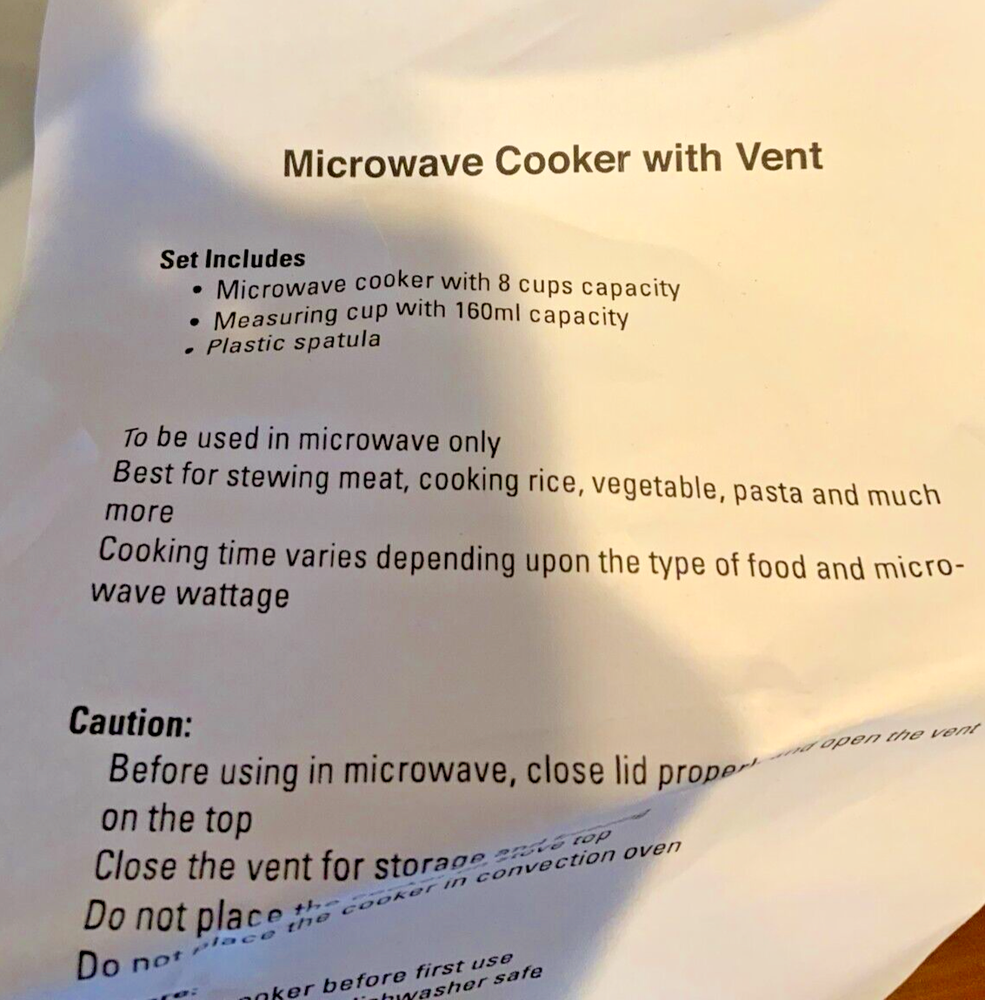 Microwave Cooker with Vent, model# HW4296