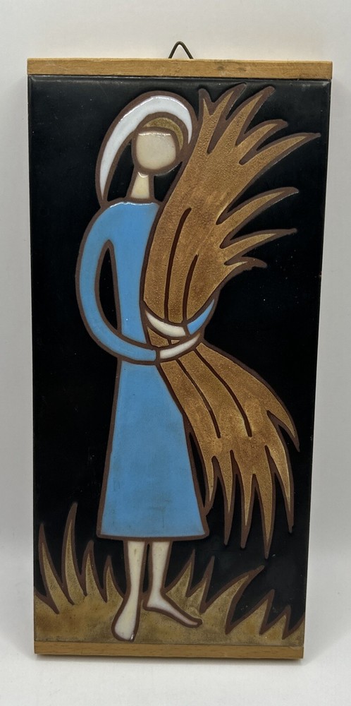 Girl holding wheat tile signed