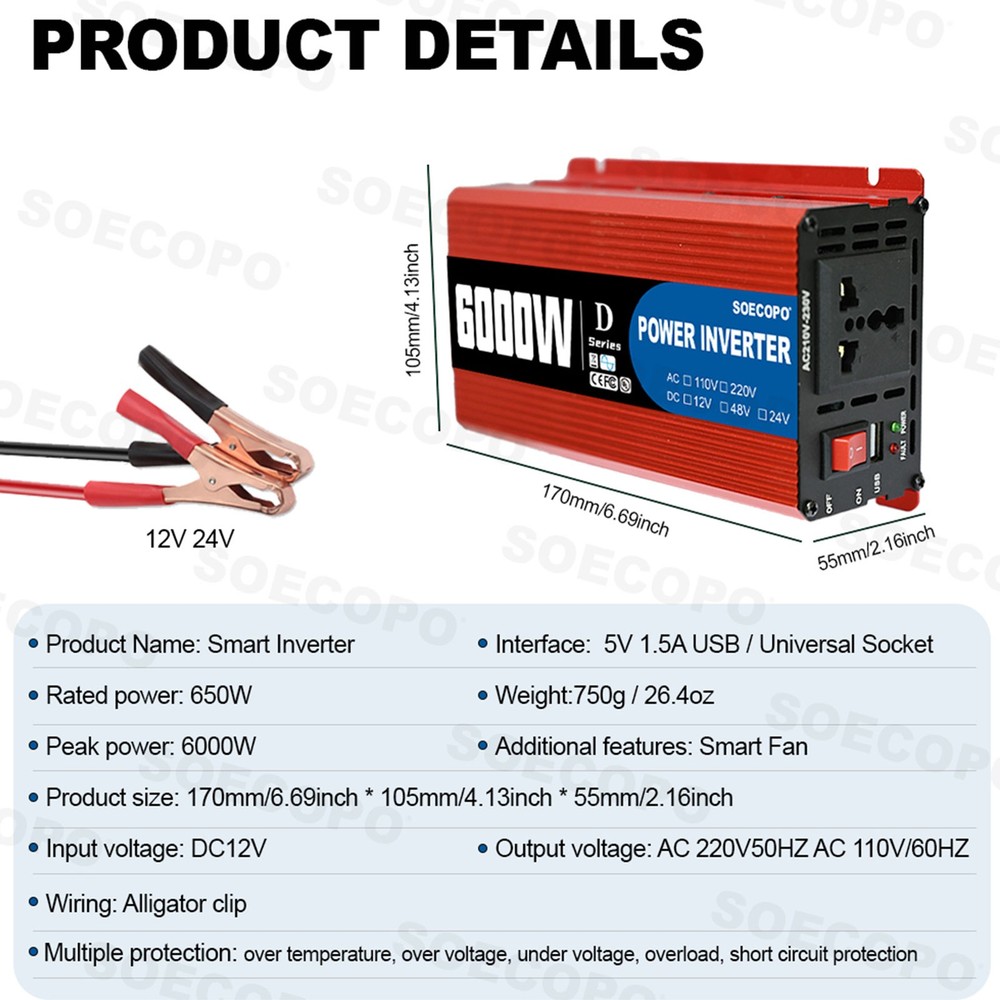 SOECOPO 6000W Solar System Kit Flexible Panel 100A Controller, 12V DC to 110V