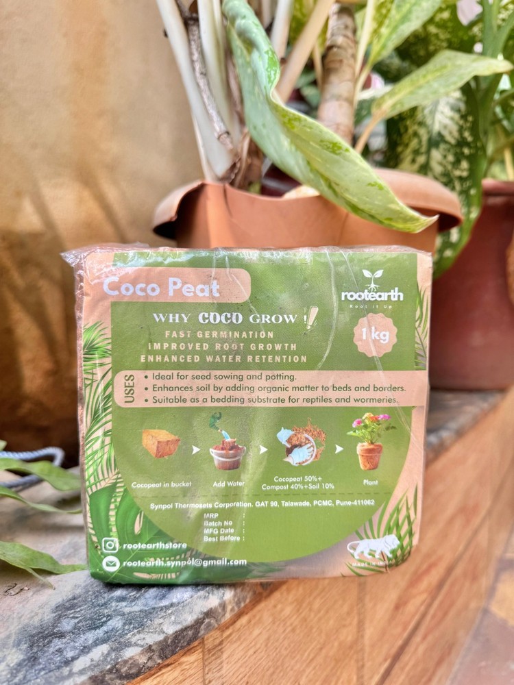 RootEarth Coco Peat Block 2.2lb Expands 10lb Low EC Washed Coir Growing Medium