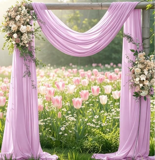 Jimtx Spring Lilac Wedding Arch Draping Fabric 1 Panel 29" × 20FT Sheer