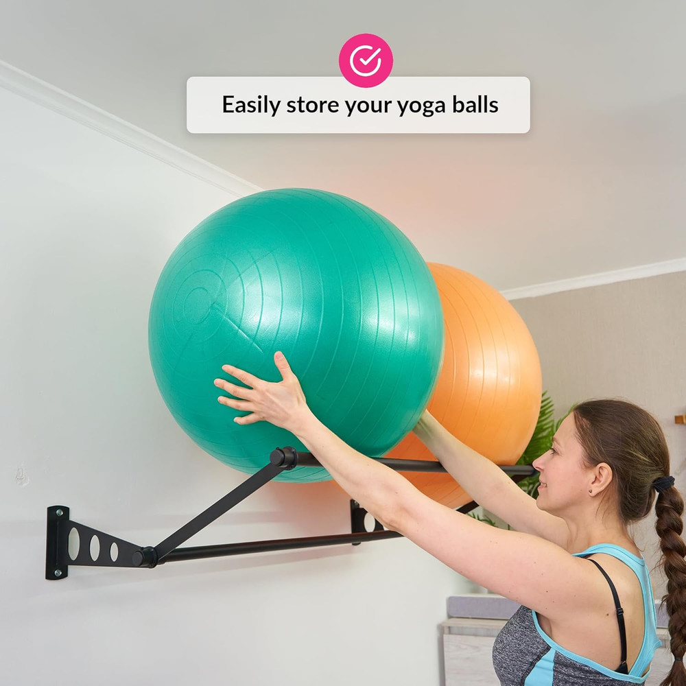 Exercise Ball Holder | Organize Your Space | Wall Mounted Rack | Yoga Stability