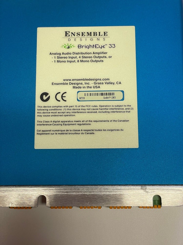 Ensemble Designs BrightEye 33 Analog Audio Distribution Amplifier Bright Eye