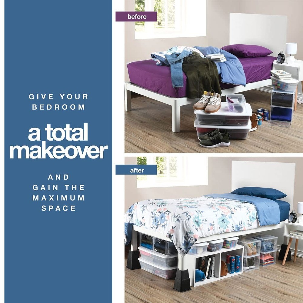 Adjustable Bed Risers - 3, 5, 8 Inch Stackable Supports 1300 lbs, 4 Pack