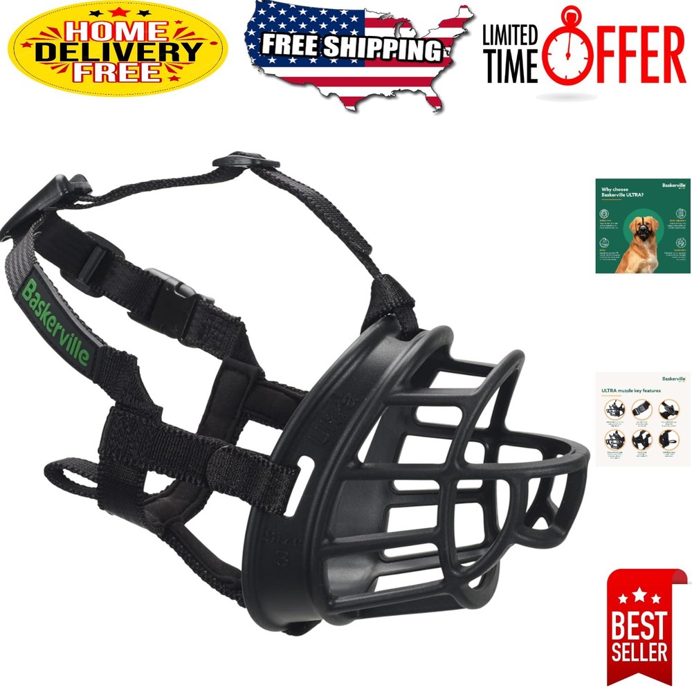 Ultra Muzzle Size 4 for Medium Dogs - Humane Design, Allows Panting & Drinking