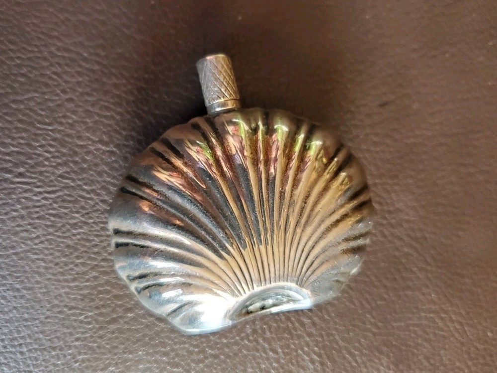 Vintage Sterling Silver Fancy Shell Shaped Perfume Bottle