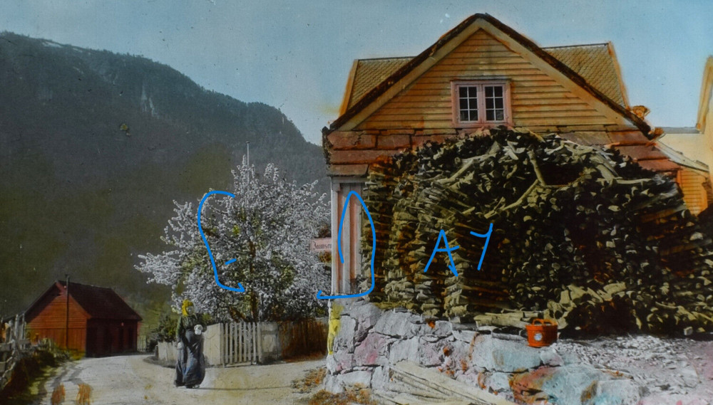WOOD STACK AT EIDE NORWAY 1907 Magic Lantern Slide ANTIQUE PHOTOGRAPH