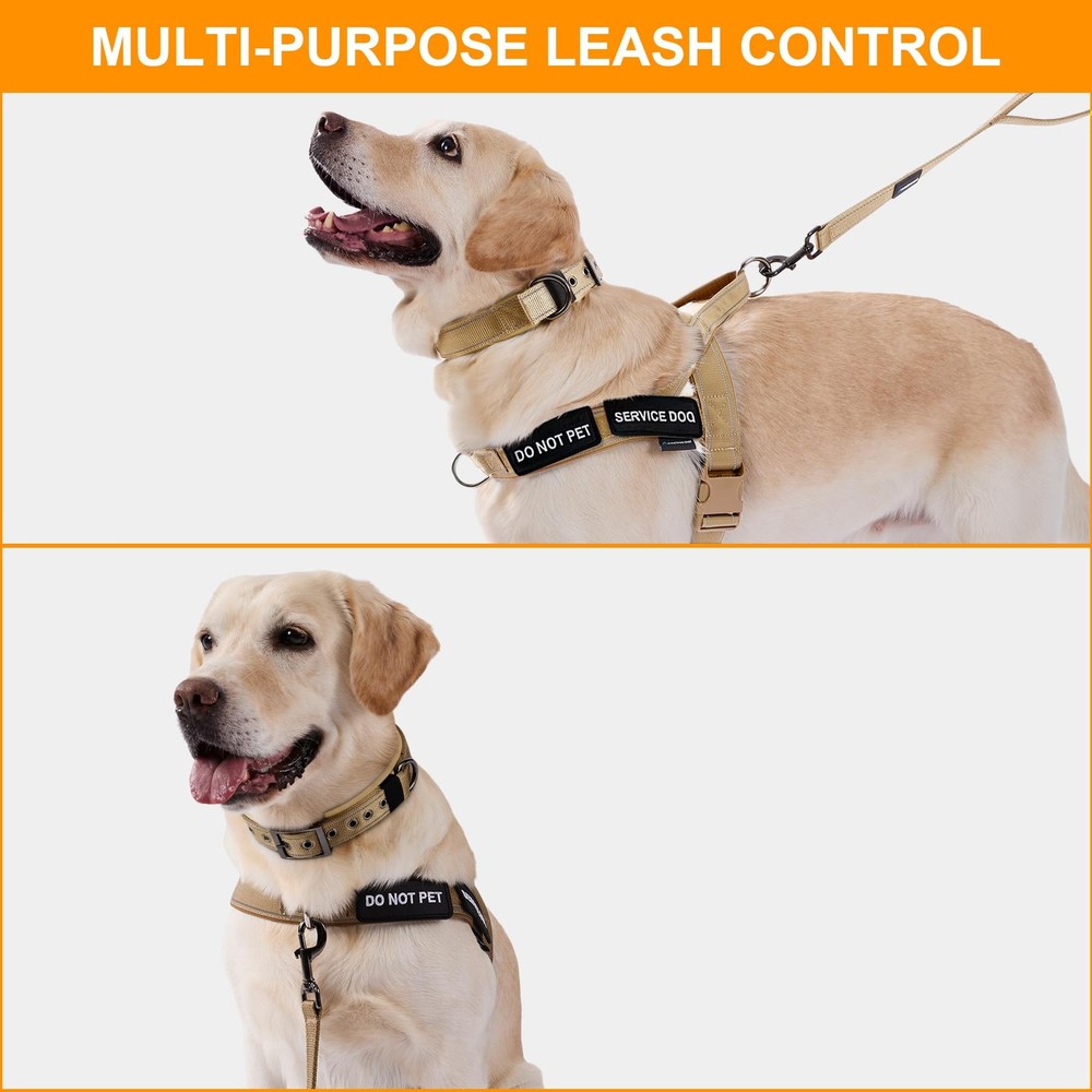 No Pull Dog Harness,Heavy Duty Reflective Collar & Leash Set-Leash with Doubl...