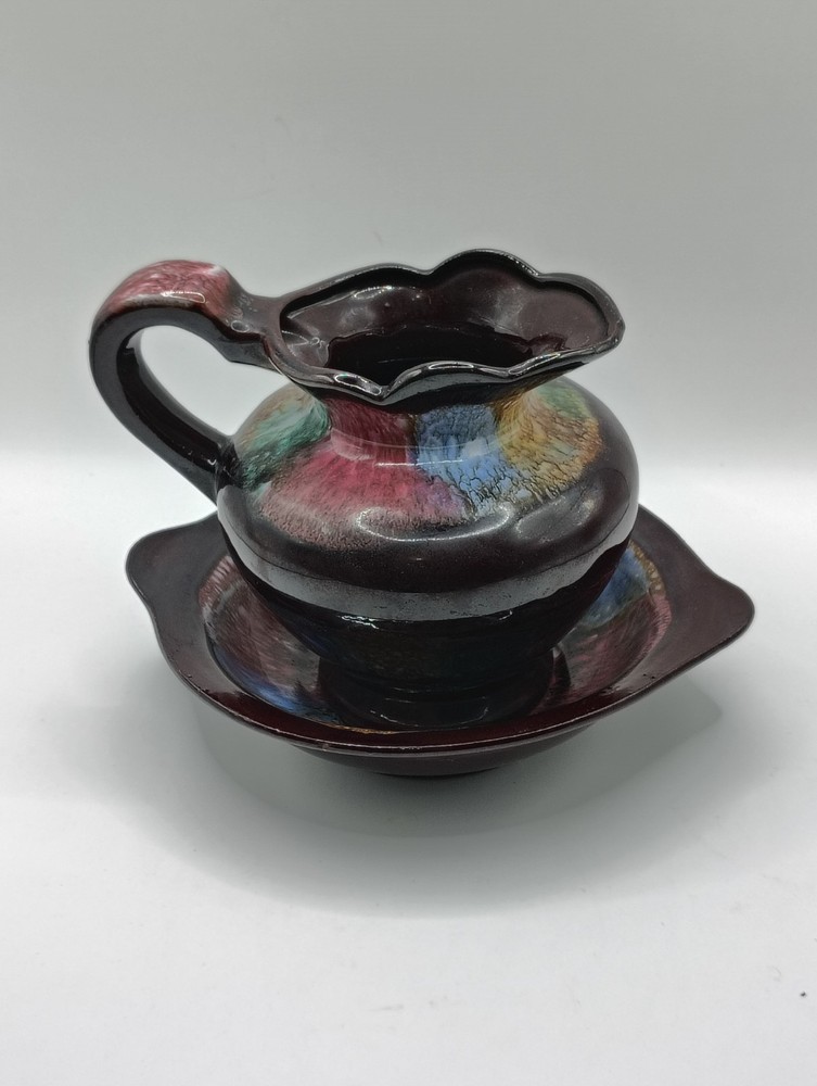 Vintage Aurora Drip Glaze Pitcher & Underplate