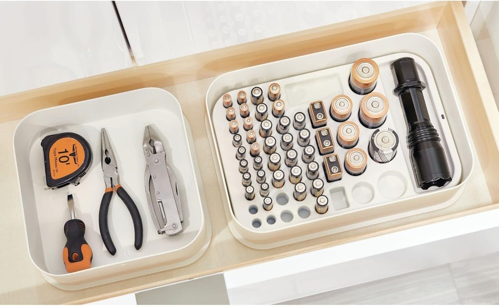 iDesign Recycled Plastic Divided Battery Organizer Insert, Insert