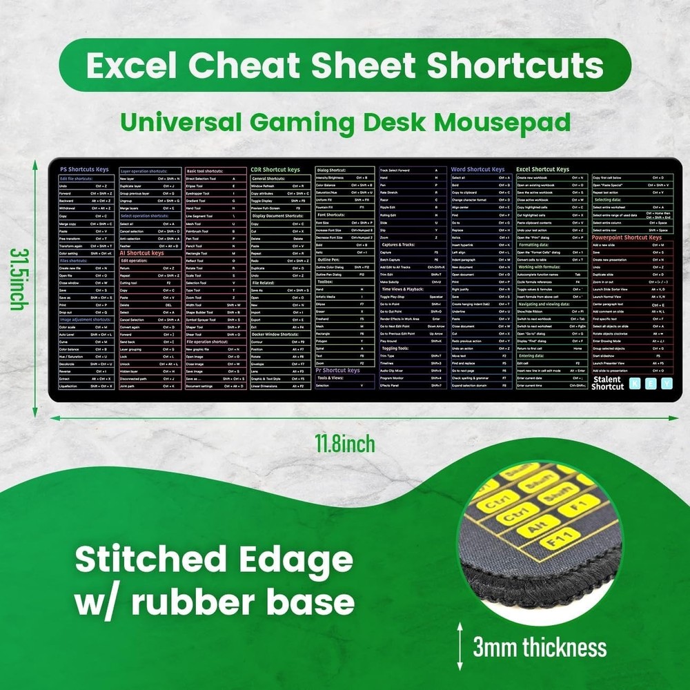 Transform Your Workspace with XL Excel Desk Pad 31.5"x11.8" - Shortcut Guide