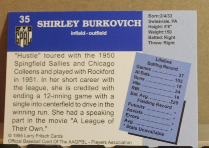 AAGPBL "SHIRLEY BURKOVICH" SIGNED CARD #35