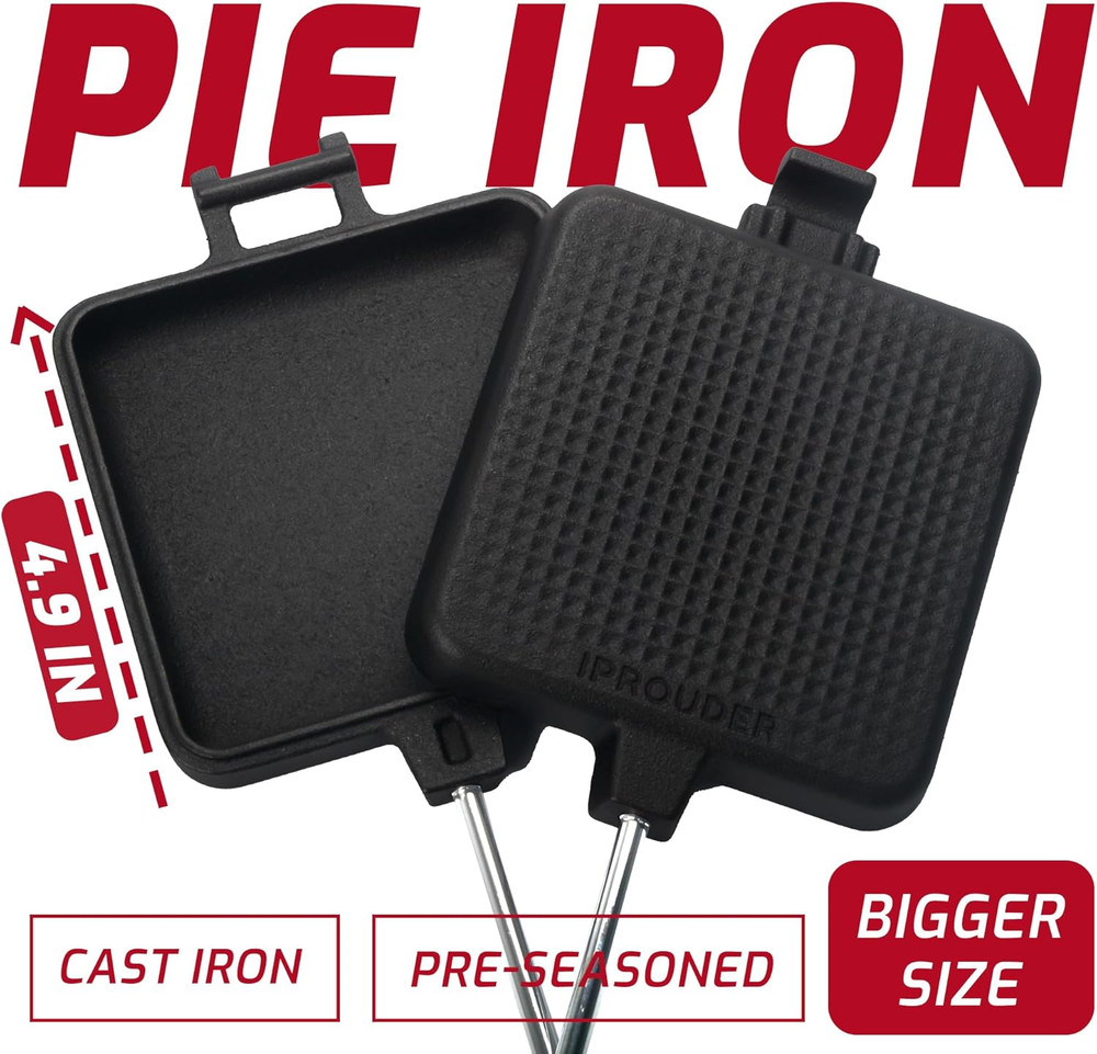 Large Cast Iron Campfire Pie Iron Sandwich Maker - 2 Pcs with Storage Bag