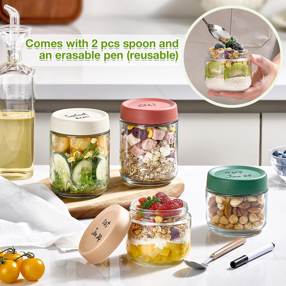 Qipecedm 8 Pack Overnight Oats Containers with Lids, Large & multi-color