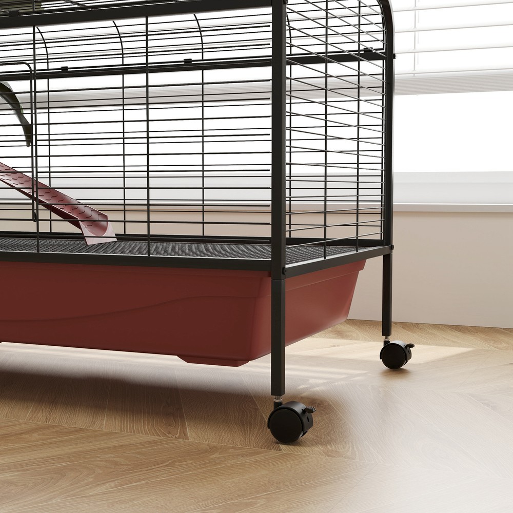 48" Rolling Pet Cage Set for Small Animals with Ramp & Water Feeder