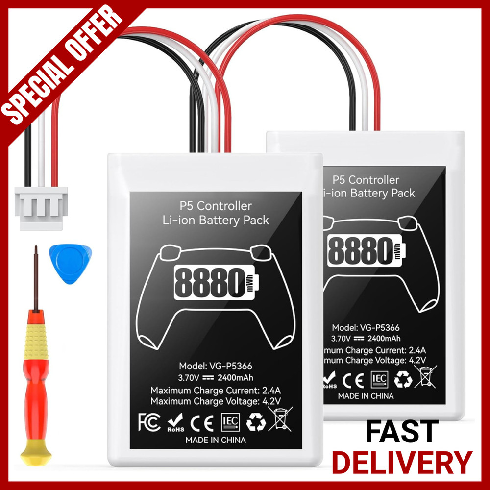 2-Pack PS5 Controller Battery 8880mWh High Capacity Rechargeable Replacement