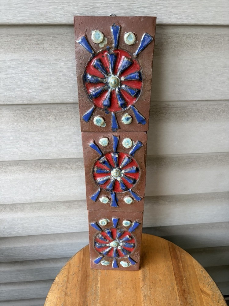 Sigrid Blow Geometric Mod Primitive Studio Art Pottery Tile Wall Sculpture 21”