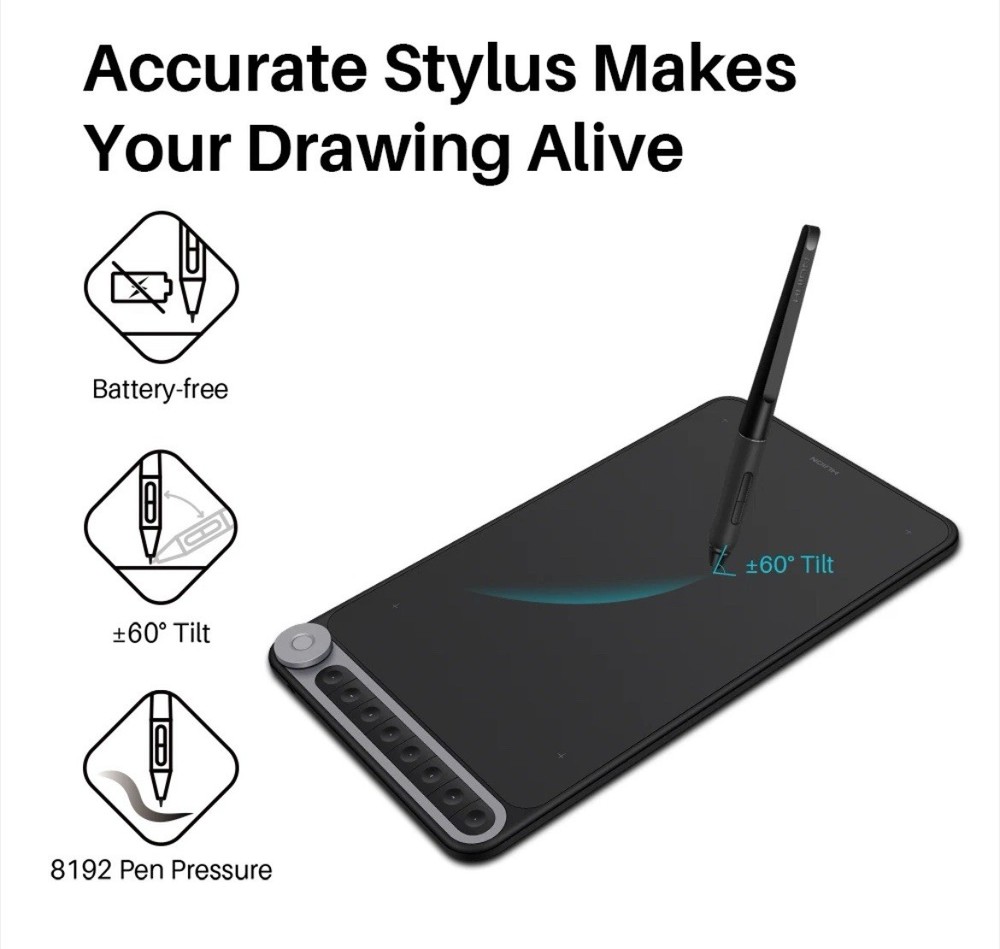 HUION Inspiroy Dial Q620M Wireless Graphics Tablet ±60° Tilt Android supported